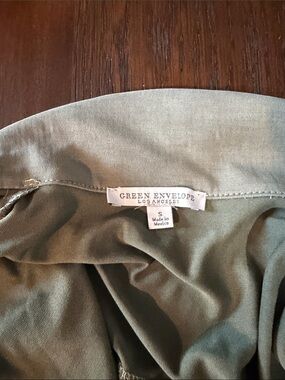 Green Envelope Olive Green Button-Up Layering Top